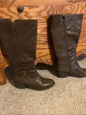 easy street Dark Brown Mid-Calf Buckle Riding Boots